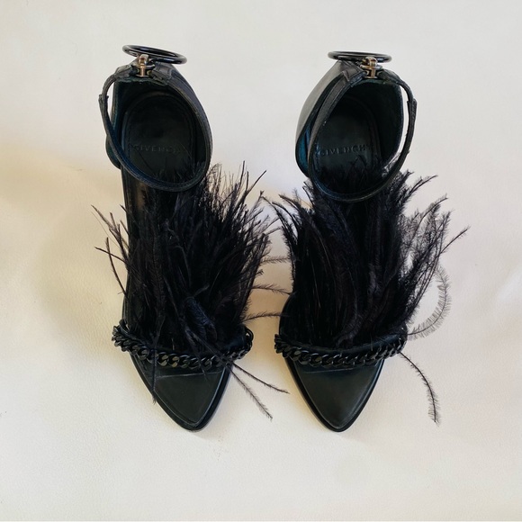 GIVENCHY Runaway Black Feathers Ankle Straps Heel sandals SZ 6/36 - Picture 5 of 13